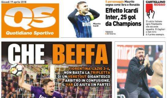 Fiorentina ko contro la Lazio, La Nazione titola: "Che beffa"