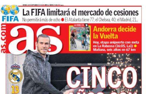 Real Madrid, AS in prima pagina: "Cinque anni di Bale"