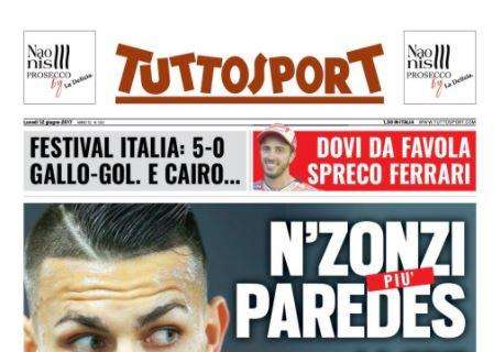 Tuttosport sulla vittoria azzurra: "Festival Italia: 5-0. Gallo gol, e Cairo..."
