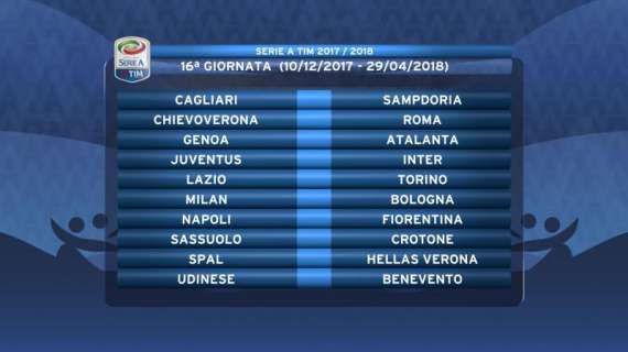 Serie A, 16° turno: c'è il derby d'Italia, poi Napoli-Fiorentina 