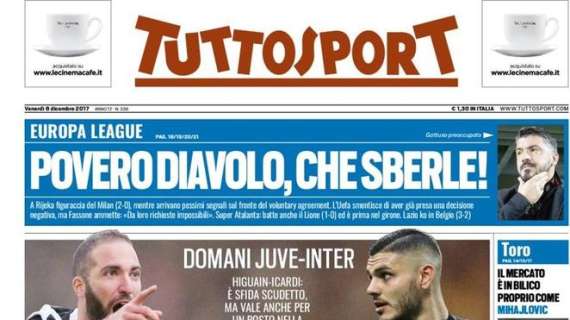 Tuttosport sul Milan: "Povero Diavolo che sberle!"