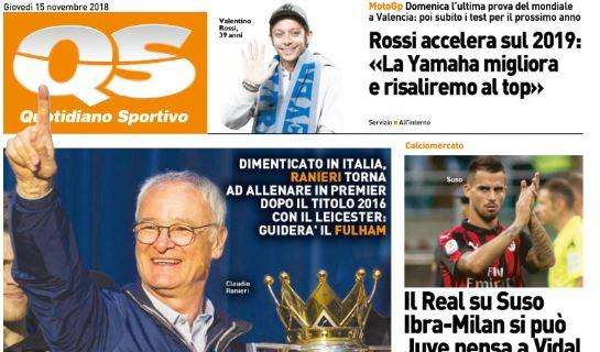 Il QS-Sport apre col ritorno di Ranieri: "Sir Claudio"