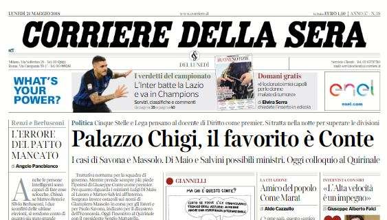 Corriere della Sera, l'apertura sportiva: "Champions Inter"