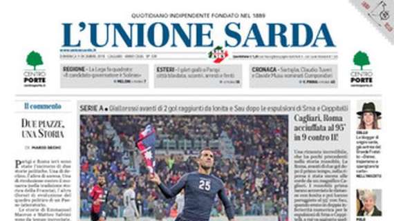 Cagliari, L'Unione Sarda: "Roma acciuffata al 95' in 9 contro 11"