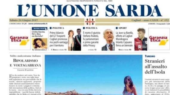 Cagliari, L'Unione Sarda in prima pagina: "La Juve su Barella"