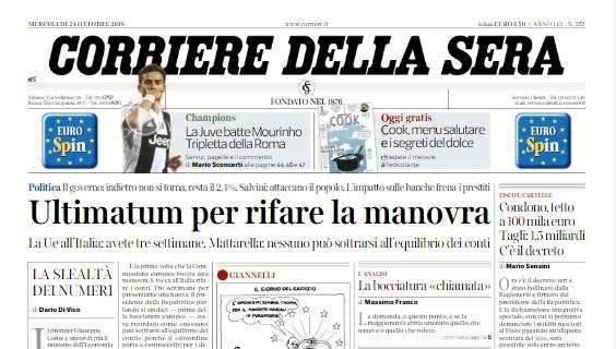 Corriere della Sera: "La Juve batte Mourinho, tripletta della Roma"