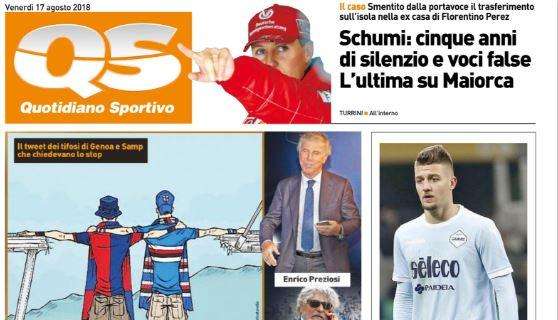 Campionato al via, il QS-Sport titola: "Si ferma solo Genova"