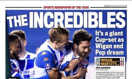Il Wigan elimina il City dalla FA Cup. Il Mail: "The Incredibles"