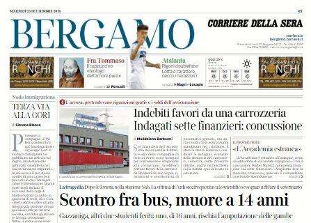 Il Corriere di Bergamo in prima pagina: "Rigoni doubleface"