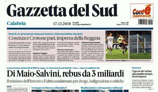 La Gazzetta del Sud in prima pagina: "Cosenza e Crotone pari"