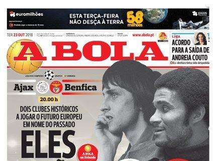 Bella prima di A Bola per Ajax-Benfica: "Cruyff e Eusebio vi guardano"