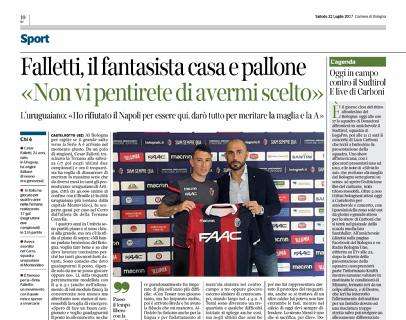 Il Corriere di Bologna: “Falletti, il fantasista casa e pallone”