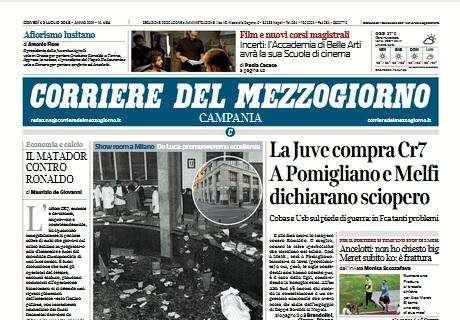 Corriere del Mezzogiorno su CR7: “Pomigliano e Melfi in sciopero”