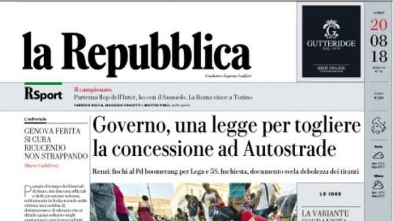 Repubblica: "Partenza flop: Inter ko col Sassuolo"