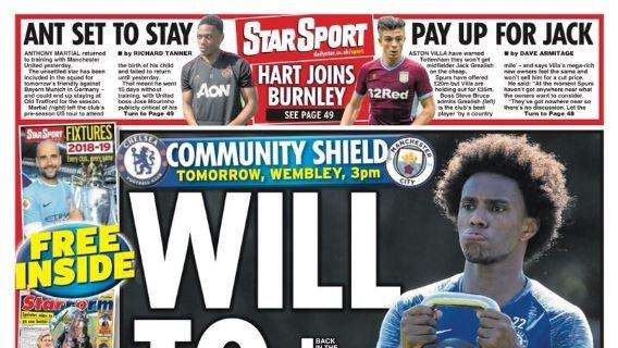 Chelsea, Daily Star: "Will to Win". Sarri punta sul rientrante Willian