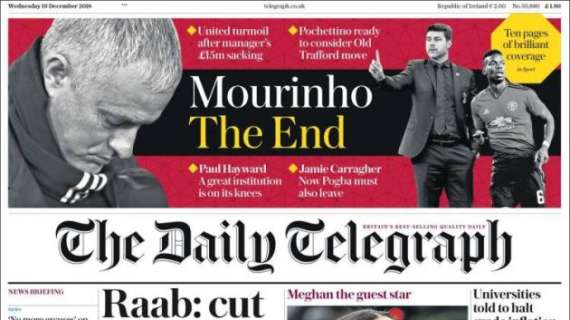 Il Daily Telegraph in prima pagina: "Mourinho: The End"