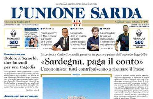L'Unione Sarda in prima pagina: "La finale sarà Francia-Croazia"