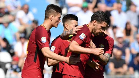 Roma, l'esultanza dei giallorossi dopo il primo gol alla SPAL