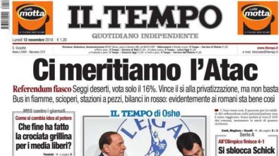 Il Tempo: "Lazio col fiatone: il Sassuolo prende il pari"
