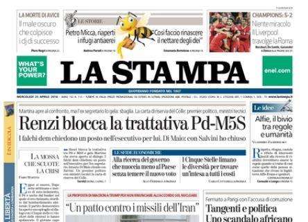 L'apertura de La Stampa: "Il Liverpool travolge la Roma"