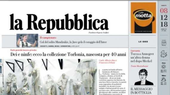 La Repubblica in prima pagina: "Juve gela il coraggio dell'Inter"