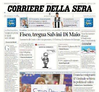 Corriere della Sera in taglio alto: "Juve fermata per la prima volta"