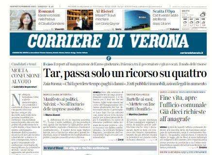 Il Corriere di Verona: "Lazio padrona, Hellas trafitto da Immobile"
