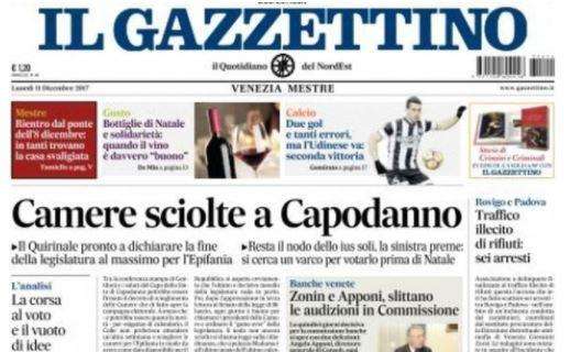 Il Gazzettino titola: "Due gol e tanti errori, ma l'Udinese va"