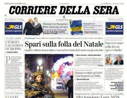 Corriere della Sera: "Inter, il pari più amaro. Fuori anche il Napoli"