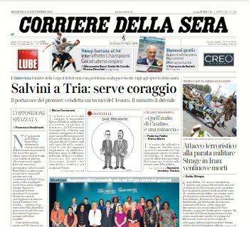 Corriere della Sera in taglio alto: "Inter effetto Champions"
