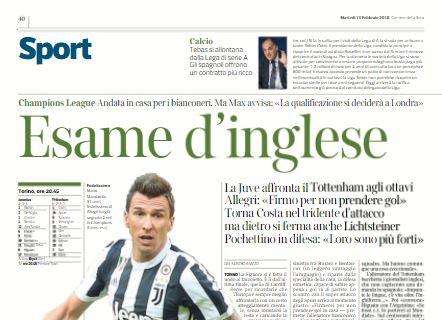 Il Corriere della Sera sulla Juventus: "Esame d'inglese"