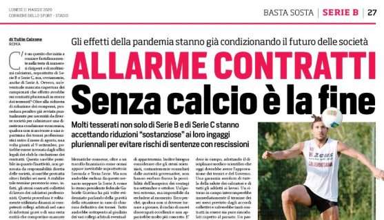 Corriere dello Sport: "Allarme contratti, senza calcio è la fine"
