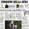 Il Corriere della Sera in prima pagina: "Roma ko col Bayer, Atalanta pari a Marsiglia"