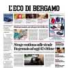 La prima pagina de L'Eco di Bergamo apre così: "Atalanta in crescita anche nel ranking"
