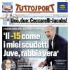 L'apertura di Tuttosport con le parole di Capello: "Il -15 come i miei scudetti. Juve, rabbia vera"