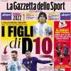 L’apertura odierna de La Gazzetta dello Sport sugli esordi di Messi e Mbappé: “I figli di D10”