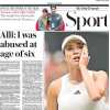 La prima pagina del Daily Telegraph Sport: "Dele Alli rivela gli abusi subiti da bambino"