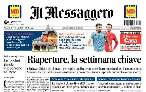 Il Messaggero: "Ciro vs Lewandowski. Nella notte di Lazio-Bayern sfida degli eurobomber"