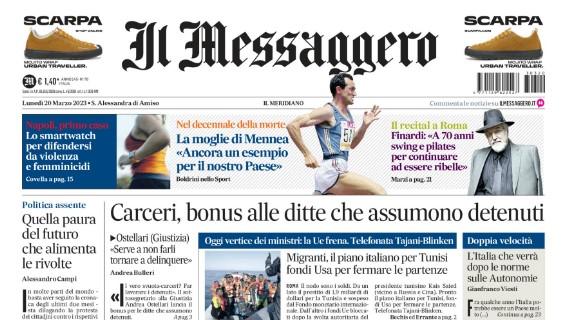 Il Messaggero titola in prima pagina: "Alla Lazio un derby ad alta tensione"