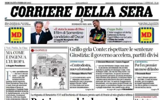 Corriere della Sera: "L'Inter reagisce al derby battendo la Roma"