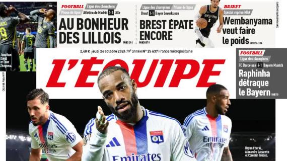 L'Équipe in prima pagina: "Colpaccio Lille: Atlético Madrid battuto 1-3 al Wanda"