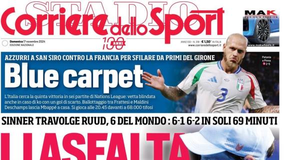 Il Corriere dello Sport apre sulla Italia che riceve la Francia: "Blue carpet"