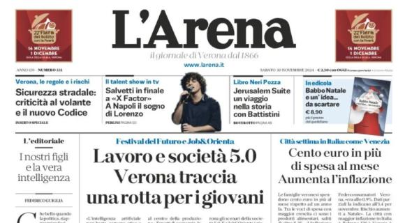 L'Arena in apertura: "Hellas sconfitto a Cagliari. La crisi della squadra di Zanetti"