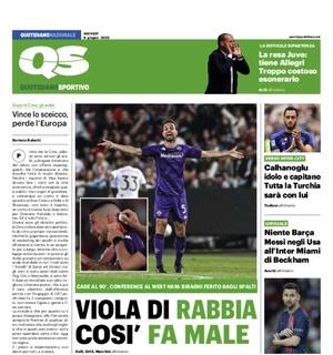 QS in prima pagina sulla Fiorentina ko in Conference: "Viola di rabbia, così fa male"