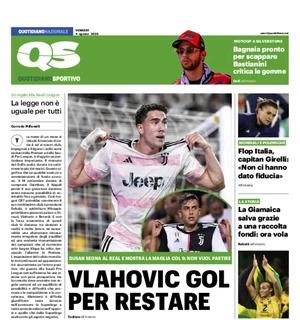 La prima pagina del QS: "Vlahovic, gol per restare". Segna al Real in amichevole