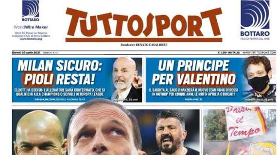 Tuttosport in apertura: "Allegri, Zidane e Gattuso: casting Juve"