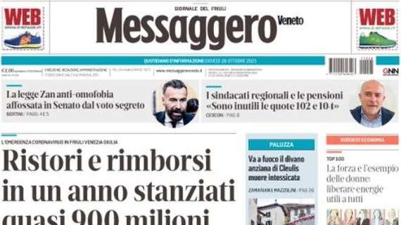 Il Messaggero Veneto in apertura: "Rigore contestato: pareggio beffa per l'Udinese"