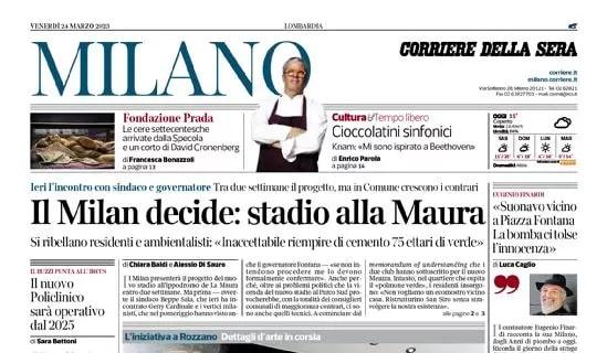 Corriere Milano in apertura: "Il Milan decide: stadio alla Maura"