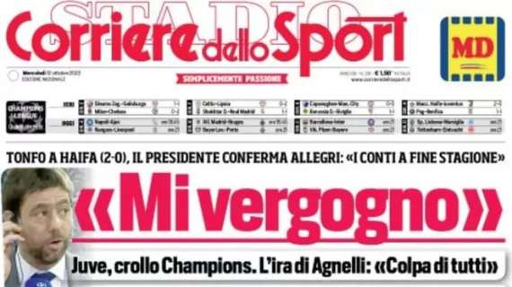 L'apertura del Corriere dello Sport sulle dichiarazioni di Agnelli: "Mi vergogno"
