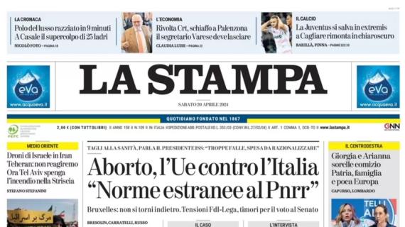 La Stampa: "La Juventus si salva in extremis: a Cagliari rimonta in chiaroscuro"
